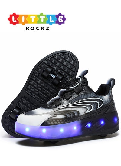 Buy Double Wheel LED Flash Light Fashion Shiny Sneaker Skate Heelys Shoes With Lightning Sole in UAE