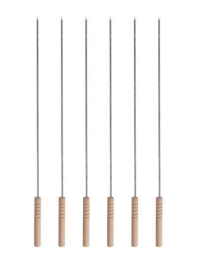 Buy Royalford BBQ Square Skewers Set- RF11679 Pack of Six Stainless Steel Skewers with Wooden Handle, Perfect for Indoor, Camping, Hiking and Other Outdoor Entertainment Strong, Sturdy and Durable Steel in UAE