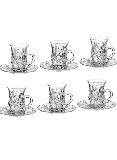 Buy Set of Indian crystal tea cups and saucers consisting of 6 teacups + 6 tea saucers in Saudi Arabia