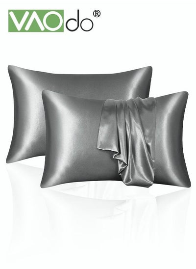 Buy 2 Silk Pillowcase Set Soft Breathable 51*102CM Grey in UAE