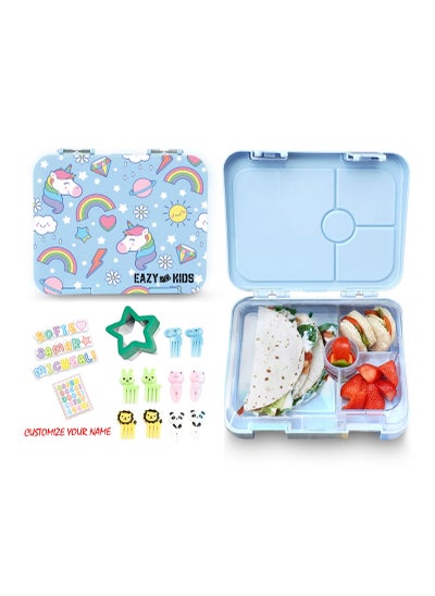 Buy 4 Compartment Bento Lunch Box With Sandwich Cutter Set - Unicorn Blue in UAE