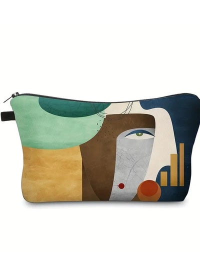 Buy Waterprooof Makeup Bag for Women Roomy Travel Toiletry Bag with Fashionable Abstract Figure Design in UAE