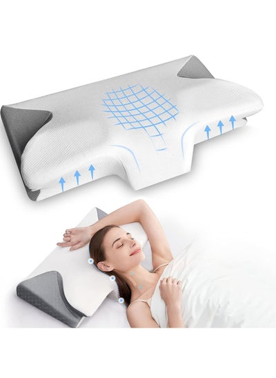 Buy Butterfly Cervical Memory Foam Pillow, Ergonomic Pillows For Neck And Shoulder Pain Relief, Orthopedic Contour Neck Support Pillows For Side, Back And Stomach Sleepers With Washable Cover in Saudi Arabia