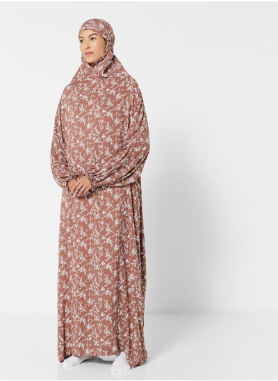 اشتري Praying Dress With Floral Prints And Attached Veil في السعودية