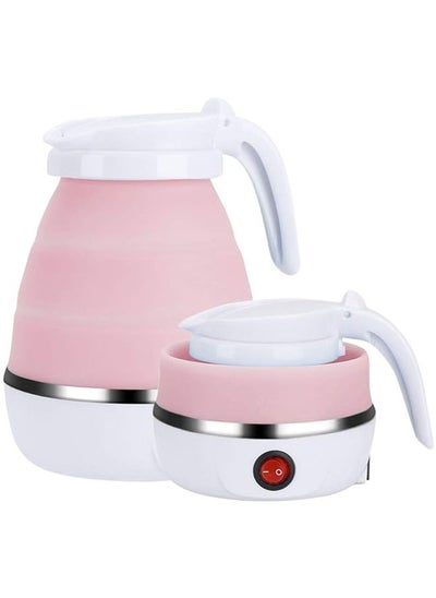 Buy Foldable kettle, Portable Foldable Electric Kettle for Travel Food Grade Silicone Electric Water Heater Collapses with Separable Power Cord Ideal for Hiking Camping and indoor(0.6L, pink) in Saudi Arabia