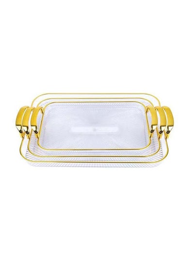 Buy 3Pieces Acrylic Serving Trays With Gold Handles, Rectangular-Clear in Egypt