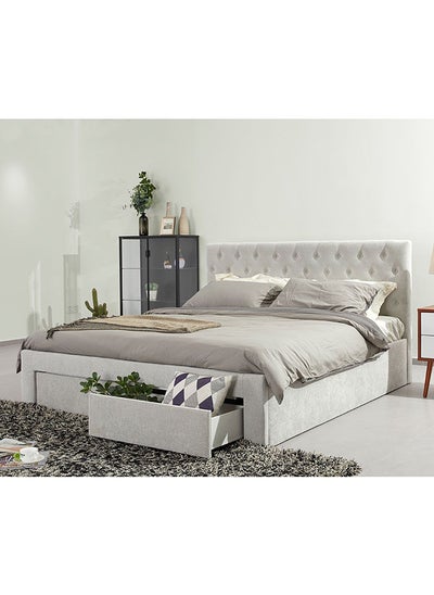 Buy Danube Home Bacia King Bed With 2 Front Drawer Storage Sturdy Modern Design Wooden Double Bed Frame Furniture L 218 x W 191 x H 111 cm Light Grey in UAE