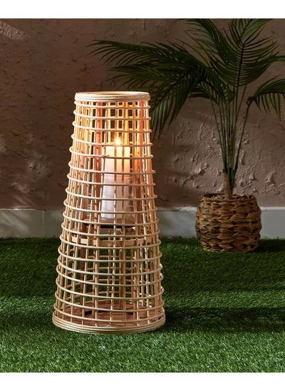 اشتري Decker Modern Bamboo Rattan and Wood Lantern with Glass Votive 48x24x24 cm في السعودية