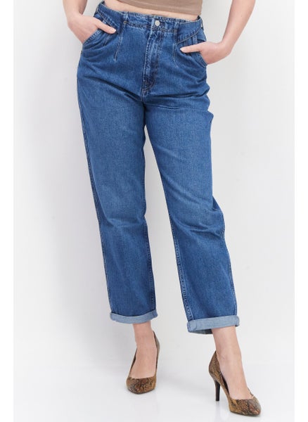 اشتري Women Taper Fit Washed Non-Stretchable Denim Jeans, Blue في الامارات