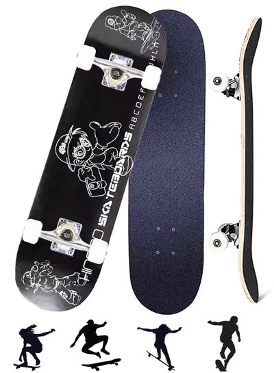 Buy Professional Skateboard, 31 x 8 Inch Double Kick Standard Skate Board For Kids Youth Adults, High Quality 7 Layer Canadian Maple Concave Deck Skateboard Ideal for All Level Skaters, Beginners, Experts in Saudi Arabia