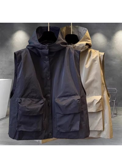 اشتري Unisex Casual Hooded Vest Spring Autumn Trendy Khaki في الامارات