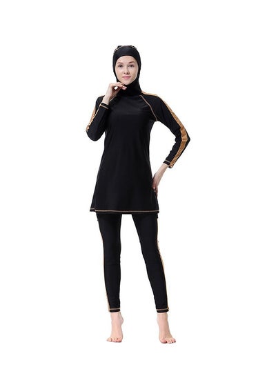 Buy Islamic Stripe Design Burkinis With Separated Hijab Black/Gold in UAE