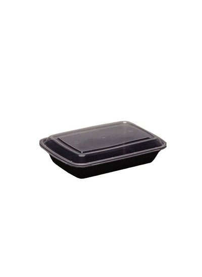 Buy Microwave Container Black Rectangular With Lid 28 Ounces Pack of 12 Pieces. in UAE