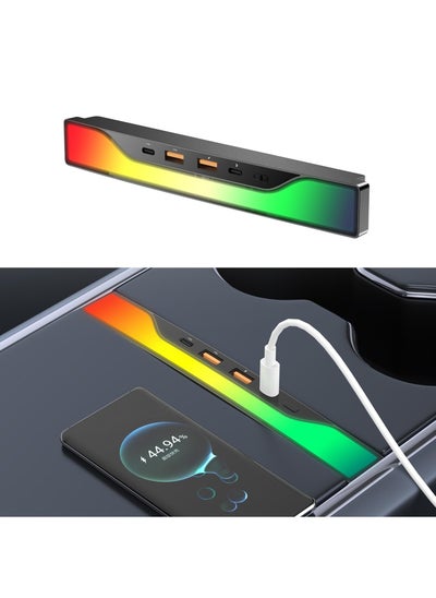 Buy Tesla Docking Station RGB Light USB Hub for Model 3 Model Y Multi Port Car Charger Interior Ambient Lighting Accessories for Center Console in UAE