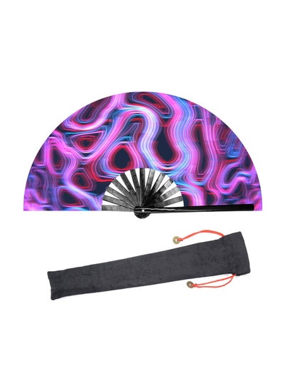 Buy Large Rave Folding Hand Fan For Women/Men Chinese/Japanese With Bamboo And Nylon-Cloth Handheld Fan For Performance Decorations Dance Festival Party Gift in UAE