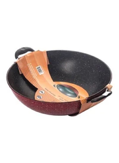 Buy Non Stick Wok Pan With Two Side Handle Black/Red 34cm in Saudi Arabia