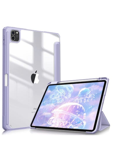 اشتري iPad Air 5/4 Case Combo (2022/2020 5th/4th Gen 10.9/ipad Pro 11) with Pencil Holder, Clear Transparent Back Shell Slim Stand Shockproof Tablet Cover, Auto Wake/Sleep with Screen Protector (PURPLE) في الامارات