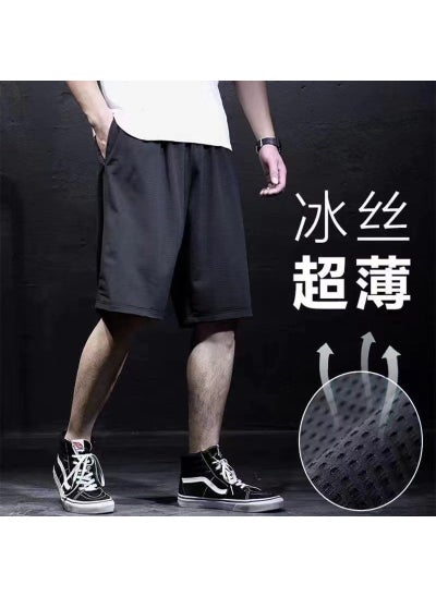 Buy Summer Ice Silk Mesh Shorts Mens Quick-drying Sports Pants Thin Casual Outer Wear Loose Five-point Large Size Ice Silk Pants Black Mesh Pants in Saudi Arabia