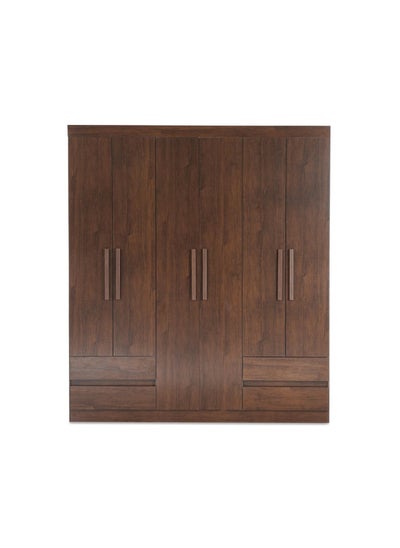 Buy Enstatite 6 Door Wardrobe With 4 Drawers-Walnut in UAE