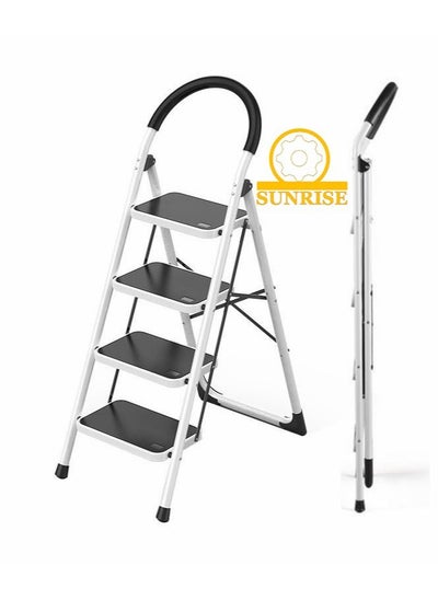 Buy Ladder 4 Step Foldable Ladder Folding Step Stool with Wide Anti-Slip Pedal Home Steps Sturdy Steel Ladder Handy Handle Portable Steel Step Stool in UAE