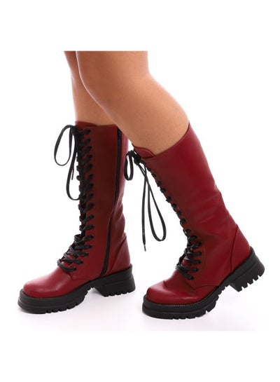 اشتري knee high boot for women Burgundy في مصر