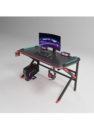 اشتري Karnak K-Shaped Gaming Workstation Professional RGB Lights in LED with Cup Holder and Headphone Hook's account Carbon Fiber Office Computer Desktop Tables, 120CM في الامارات