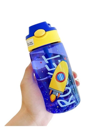 Buy 480ml Kids Drinking Water Bottle with Straw, Leakproof BPA-Free Durable Plastic Bottle, Blue in Saudi Arabia
