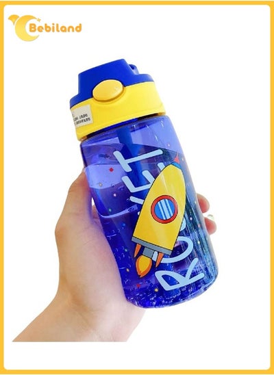 Buy 480ml Kids Drinking Water Bottle with Straw, Leakproof BPA-Free Durable Plastic Bottle, Blue in Saudi Arabia