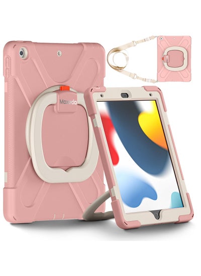 اشتري Moxedo Heavy Duty Shockproof Rugged Protective Colorful Case with 360 Rotating Kickstand , Shoulder Strap , Pen Holder for Kids Compatible for Apple iPad 10.2 2019 / 2020 / 2021 - Rose Gold في الامارات