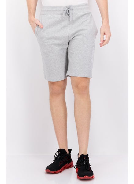 اشتري Men Drawstring Brand Logo Basic Shorts, Grey Marl في الامارات