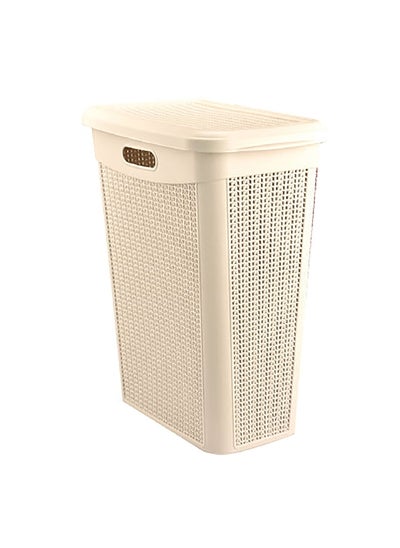 Buy Knit Design Slim Plastic Laundry Basket with Handle Ivory 43 L M-175 IW in Saudi Arabia