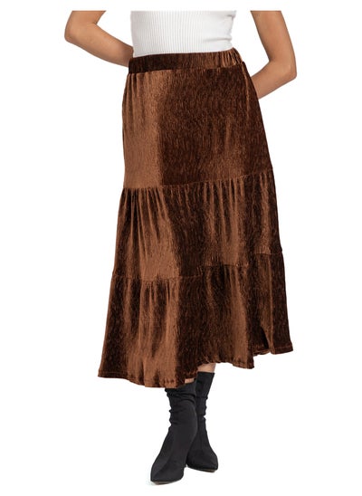 Buy Tiered Elastic Waist Medium Lenght Velvet Skirt in Egypt