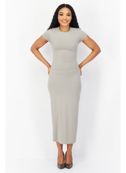 اشتري Women Plain Midi Dress, Grey في الامارات