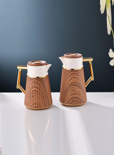 Buy Royal Camel Thermos Set Of 2 Pieces For Coffee And Tea Wooden/beige/golden1 Liter And 0.5 Liter in Saudi Arabia