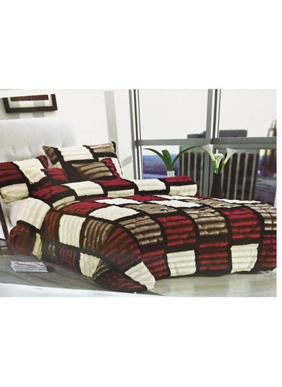 Buy Velvet Winter faux fur Comforter Set 6 Pcs, fitted bedsheet and fixed duvet 220 * 240cm King Size in UAE