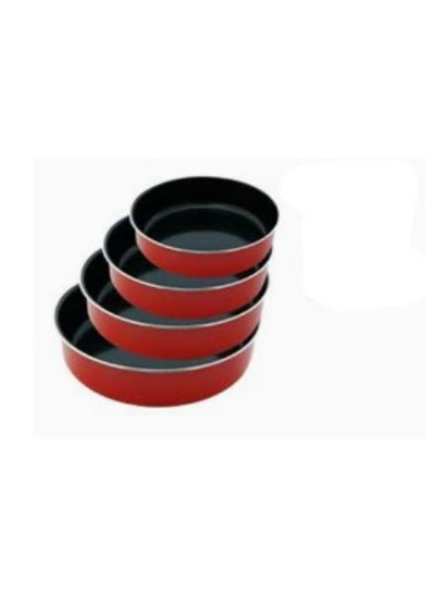 Buy Set of 4 Non-Stick Aluminium Plates Red/Black in Saudi Arabia