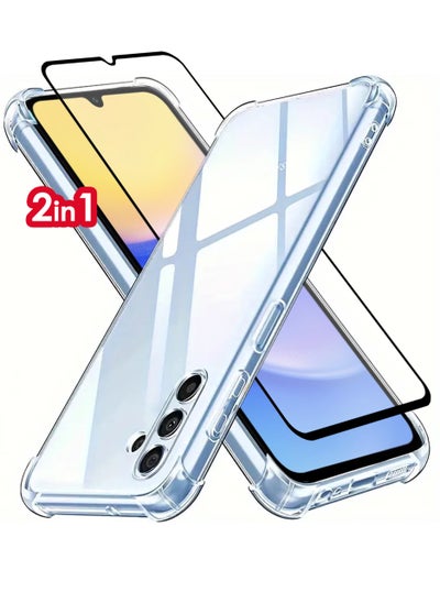 اشتري 2in1 Pack For Samsung Galaxy A15 Shock Proof Silicone Protective Back Cover Transparent and Glass Screen Protector في السعودية