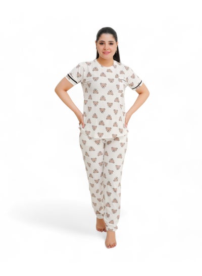 Buy Women's pajama set - women's summer pajamas - 2-piece set of pants and T-shirt - patterned with different designs in Egypt