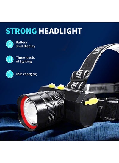 Buy Rechargeable Head Light Head Lamp, LED Headlamp with 3 Lighting Modes, Long Battery Life, Suitable for Night Hiking, Climbing, Camping in Saudi Arabia