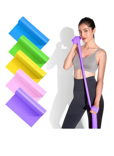 Buy 5-Piece Resistance Exercise Band 150*15*4.5cm for Physiotherapy, Strength Training & Fitness Workouts, Pilates, Stretching and Yoga Physical Therapy Fitness, Pink,Blue,Green,Yellow,Purple in UAE