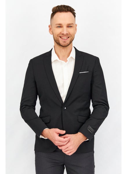 Buy Men Slim Fit Solid Blazer, Black in UAE