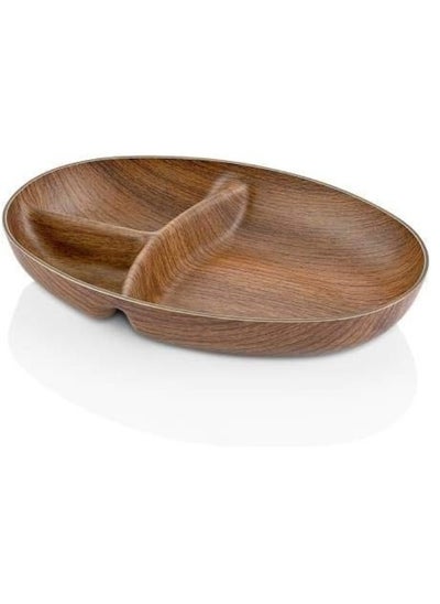 Buy Plastic serving plate divided into 3 sections with wooden design 23*16*4 cm in Egypt