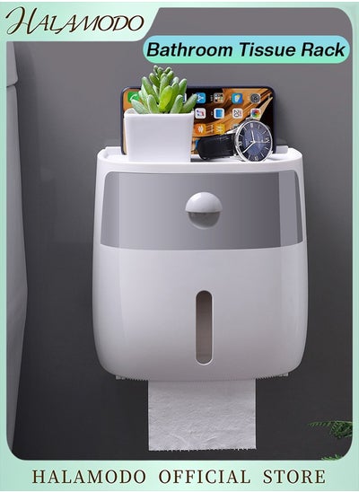 Buy Toilet Paper Holder with Drawer & Phone Holder Toilet Paper Storage Box Wall Mounted Waterproof Bathroom Paper Holder No Drilling Paper Roll Dispenser Large Capacity Tissue Holder (White) in UAE