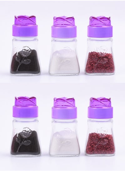 Buy 6-Piece Salt And Pepper Shakers Set Clear/Purple 6 x 100ml in Saudi Arabia