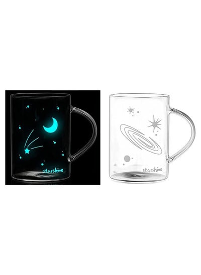 Buy Astrology Luminous Glass Mug With Porcelain Lid And Stainless Spoon 500ML - Glow in the Dark - Random Pattern in Egypt