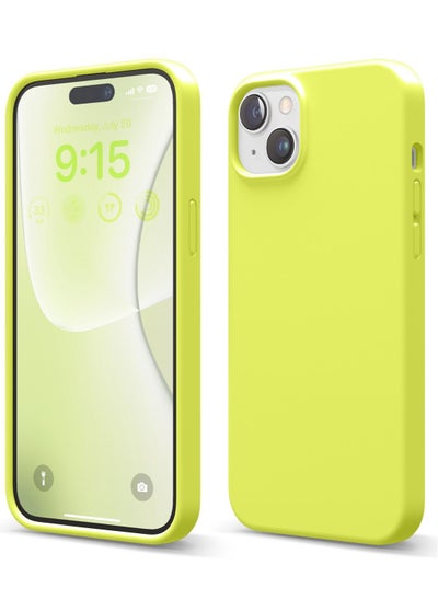 Buy Liquid Silicone for iPhone 15 Case Cover with Full Body Protection, Shockproof, Slim, Anti-Scratch Soft Microfiber Lining- Neon Yellow in UAE