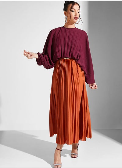 Buy Plisse Flute Sleeve Dress in UAE