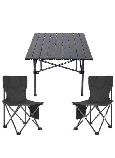 Buy Outdoor Camping Folding 1pcs Table+2pcs Chair Lightweight Folding Table and Chair with Aluminum Table Top Easy to Carry Perfect for Outdoor Picnic Cooking Beach Hiking Fishing in Saudi Arabia
