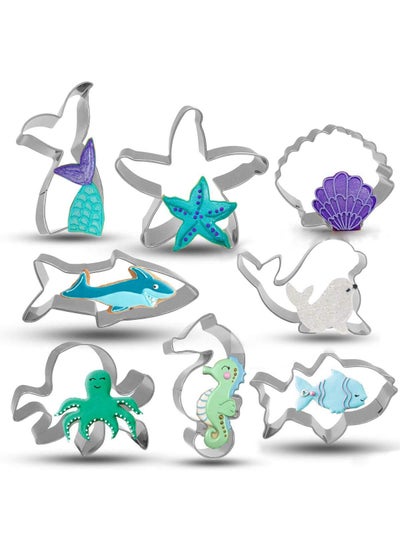 اشتري Create Underwater Magic with an 8-Piece Stainless Steel Sea Creatures Cookie Cutter Set - Shark, Mermaid Tail, Seahorse, and More! Baking Fun Awaits! في الامارات