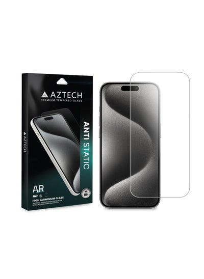 Buy AZTECH Premium Clear Tempered Glass for iPhone 15 Plus, Anti Static, High Aluminium Glass, AR translucency process, Bare hand feel, Fingerprint, oil and stain resistance and Smooth touch, including free cleaning wipes for making it easy to clean and apply. in UAE